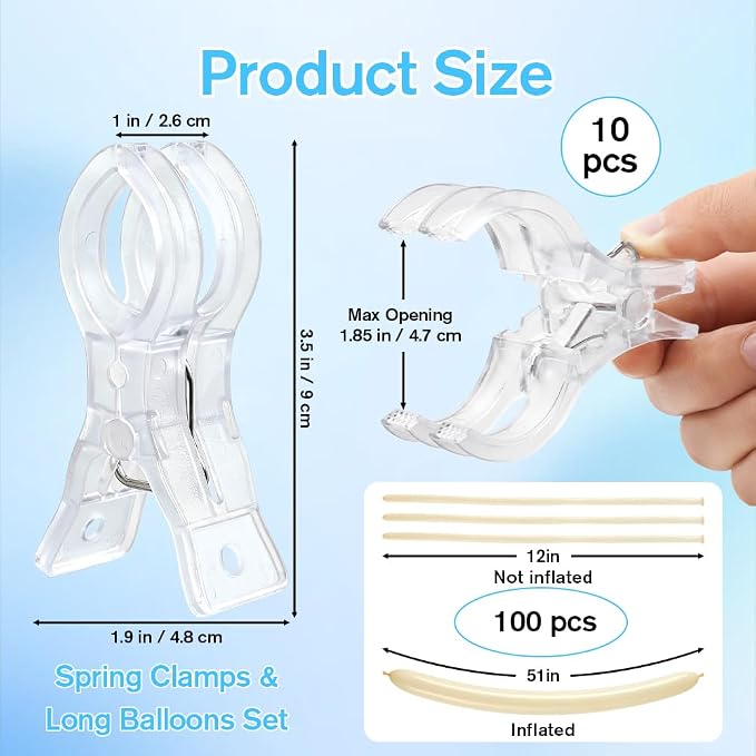 10 Pack Balloon Arch Clips 3.5 Inch Clear Spring Clamps - Image 2