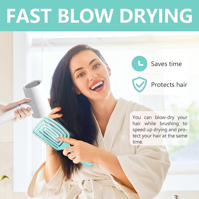 Detangling Brush, Dry and Wet Vented Detangler Hair Brush for Women and Men, Professional Paddle Curved Styling Hairbrush for Straight/Curly/Thick/Long/Wavy/Damaged Hair, Green