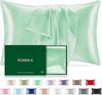 Mulberry Silk Pillowcase for Hair and Skin, SGMSILK 22 Momme Natural Silk Pillow Cases with Zipper, 6A Soft and Smooth Single Sided Pure Silk Pillow Cover (Light Green, King 20"x36")