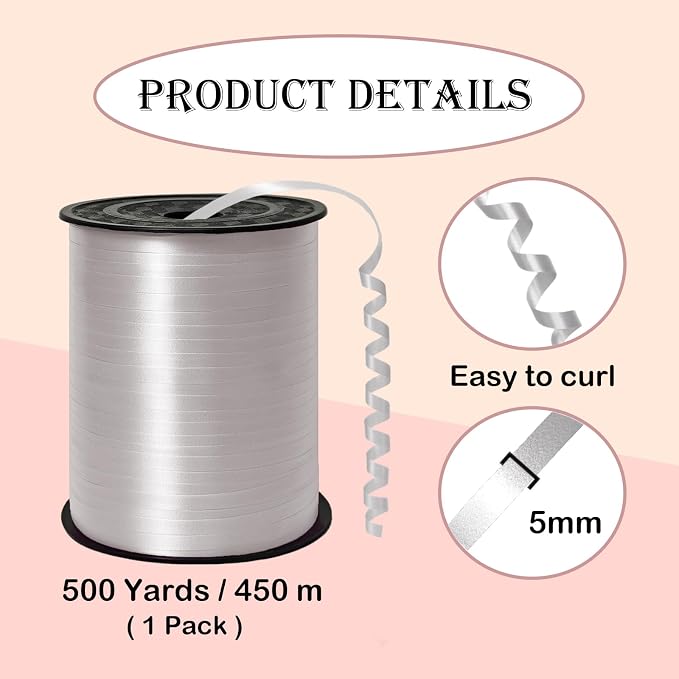 500 Yard White Curling Ribbon Balloon Ribbon 1/5 Inch Ribbon - Image 2