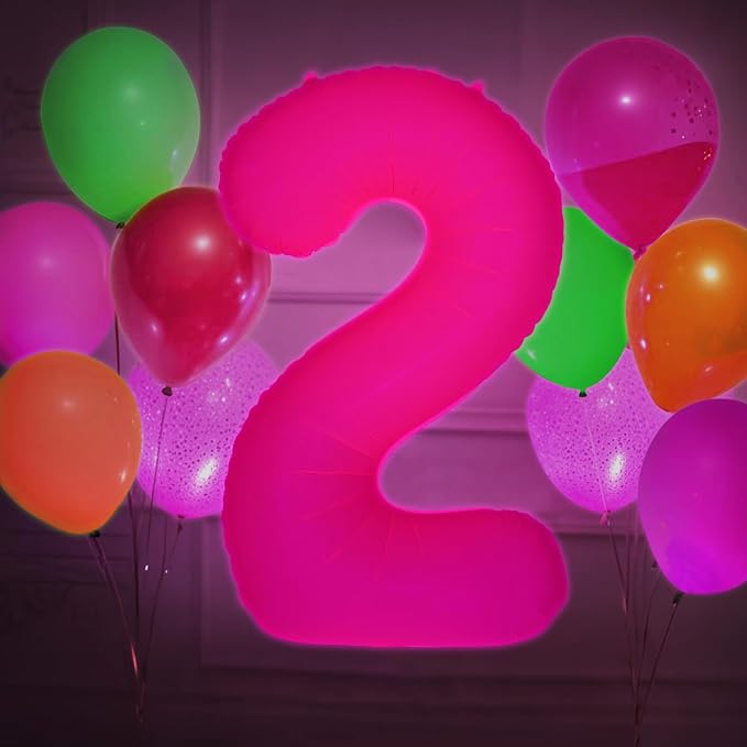 Mega-L Glow in The Dark Party Supplies, 40 Inch Fuchsia Number 4 Balloon | Glow - Image 9