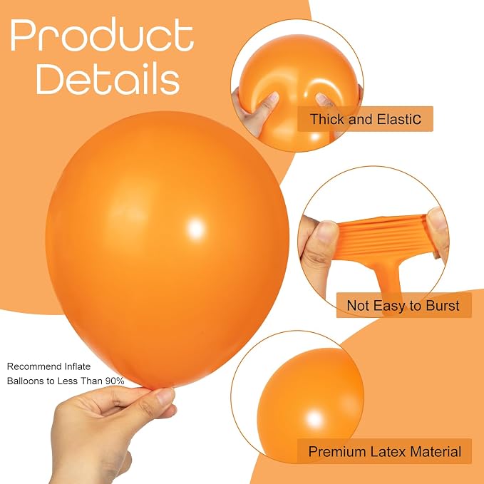 Ouddy Party 129Pcs Orange Balloons Different Sizes 18 12 10 5 Inch, Latex - Image 3