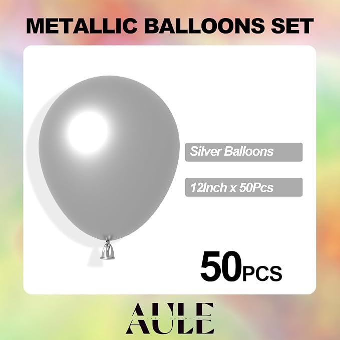 AULE 50Pcs Metallic 12 Inch Silver Chrome Helium Shiny Balloon | Chrome Helium - Image 4