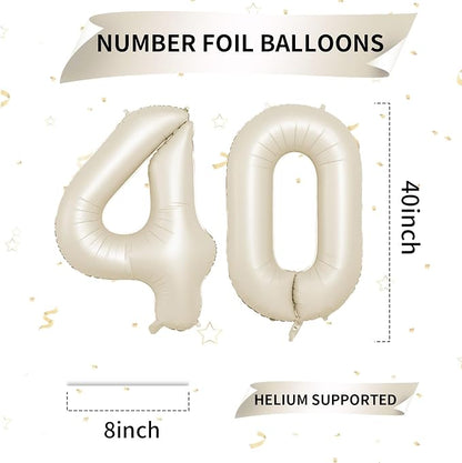 Biapian 40 Inch Cream Number 40 Balloon, 40th Birthday Balloons, Big Digital 40 - Image 2