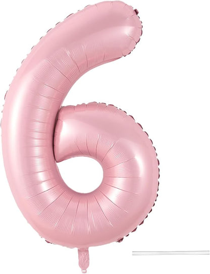 Light Pink 6 Balloon, 40 Inch Large Pastel Pink Foil Helium Number Balloons 0-9 by KYGNE