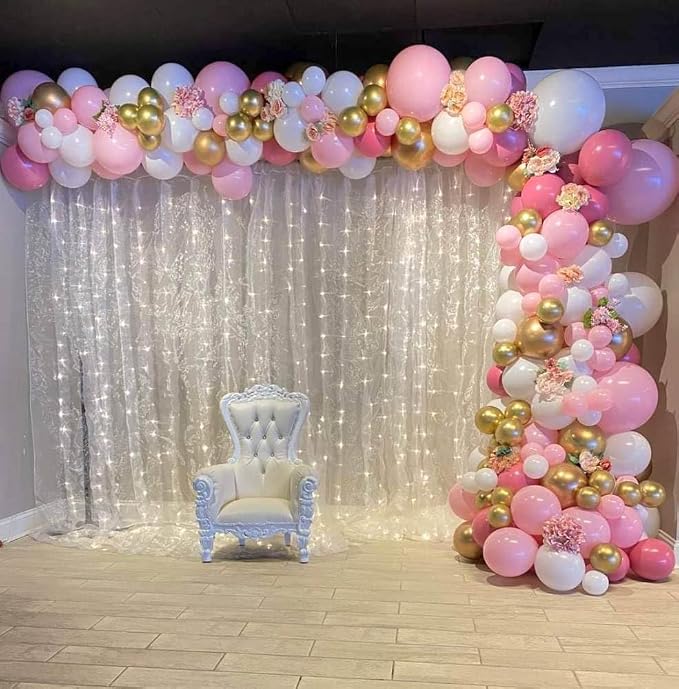 Pink and Gold Balloons, 12 Inch Light Baby Pink White and Gold Confetti Balloons - Image 8