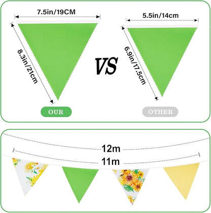 G2PLUS Sunflower Bunting Banner, 39Ft Yellow Green Triangle Pennant Garland - Image 2