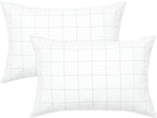 JELLYMONI 100% Natural Cotton Plaid Standard Pillowcases Set, 2 Pack White with Black Grid Geometric Pattern Printed Pillow Covers with Envelope Closure(Pillows are not Included)