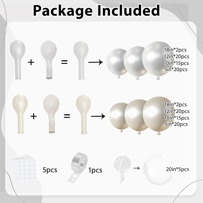 Pearl White Beige Balloons Arch Kit, Double Stuffed, Party Decor. | White - Image 2