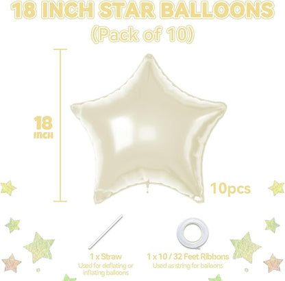 Cream Star Foil Balloons, 18 Inch Beige Aluminum Balloon - Image 2