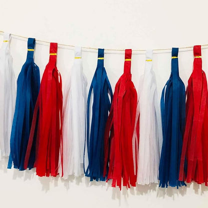 We Moment Blue Red and White Tissue Paper Tassels Party Tassel Garland Banner - Image 2