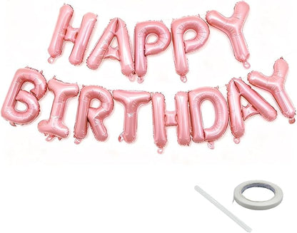 Pink Happy Birthday Balloon Banner Set -16 Inch Foil Letters Balloons, Reusable by KEJ