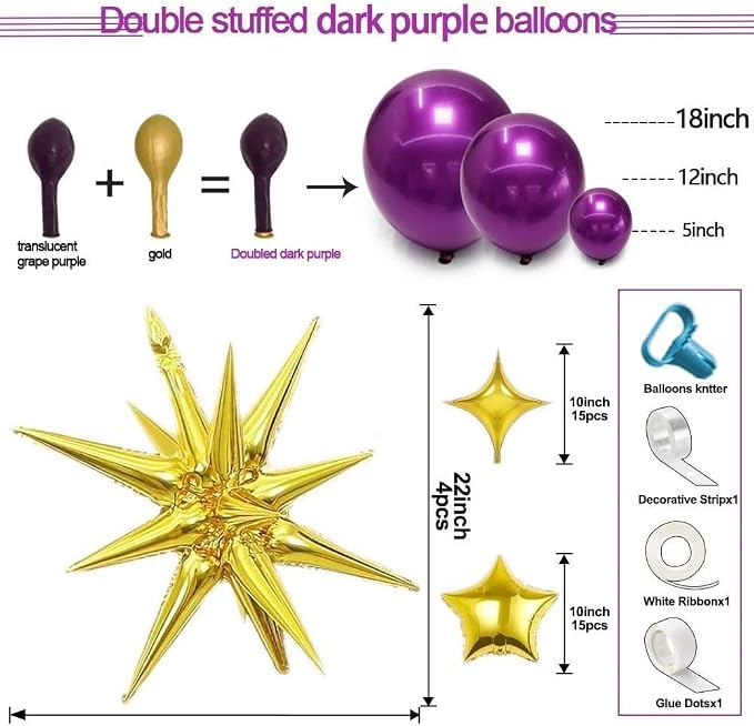 Dark Purple Balloon Arch Double Stuffed Metallic Purple Balloon Garland | - Image 3
