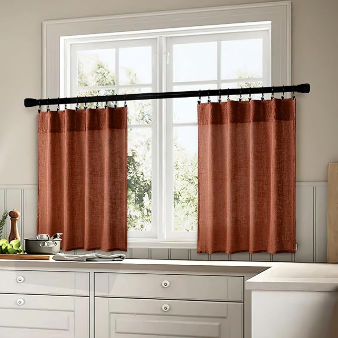 MIULEE Burnt Orange Fall Kitchen Curtains 30 Inches Long 2 Panels Farmhouse | - Image 3