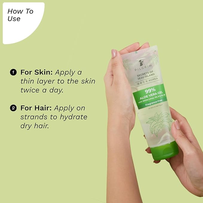 Pilgrim 99% Pure Aloe Vera Gel with Vitamin E and B5 | Natural Hydrating Pure Aloe Vera for Hydrating and Soothing Skincare| Fragrance Free I For Women and Men | 6.76oz, 200ml