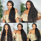 250% Density Deep Wave Human Hair Wig 13x6 Mongolian Lace Front Deep Curly Lace Front Wigs Human Hair Pre Plucked Deep Wave Frontal wig For Black Women Full And Thick (32 Inch, 13x6 Wig)