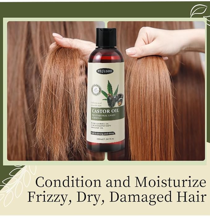 Organic Castor Oil for Hair Growth, 100% Pure Natural Premium Grade Castor Oil Cold Pressed, Hexane-Free, Eyelash & Eyebrow Enhancement, Skin Moisturizing, 7.04 Fl Oz for Lashes Hair Face Body
