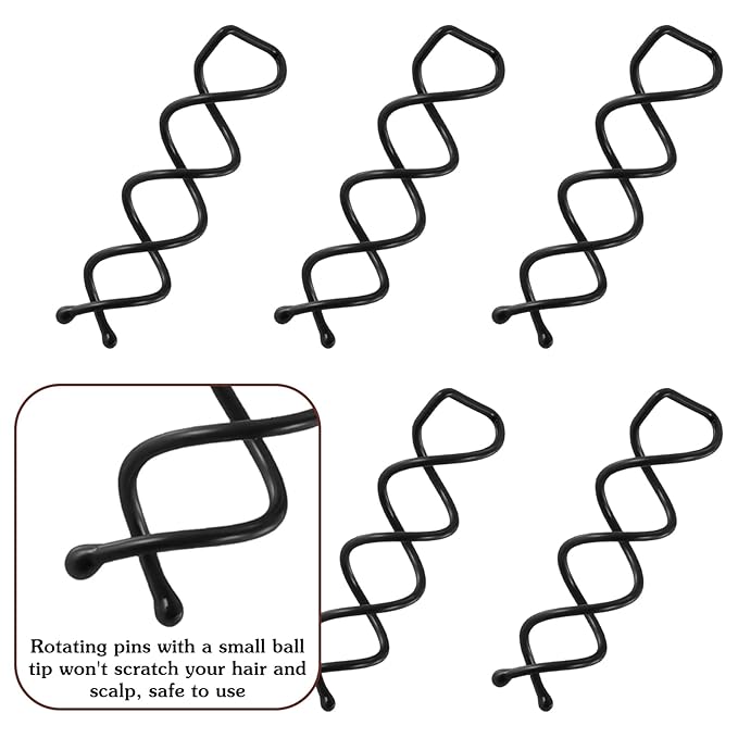 30 Pcs Spiral Hair Pins, Spin Pins for Hair, Alloy Spiral Bobby Pins, Bun Twist Spiral Hair Pins with Non-scratch Rounded Tips for Women Bun Hair Style (Black)