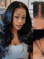 Julia Hair 13x4 Pre-Everything™ Loose Body Wave Human Hair Wig HD Lace Frontal Glueless Wig with Drawstring Face Framing Curtain Bangs Frontal 3D Body Wave Wig for Black Women Put On and Go 16 Inch