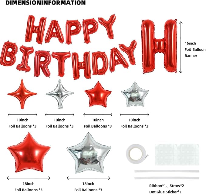 TONIFUL 35Pcs Red Birthday Decorations Kit 16 Inch Happy Birthday Balloon | 16 - Image 2