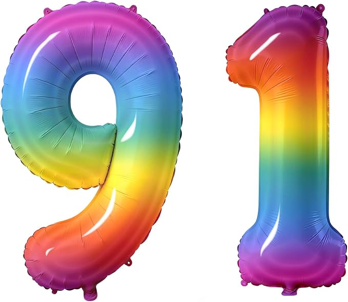 Number 91 Balloons for 91st Birthday Party Decorations, 0-100 Large No.91 by Joycard