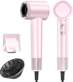 Hair Dryer, 160000 RPM High-Speed Brushless Motor with 500 Million Negative Ions, Professional Ionic Blow Dryer with Magnetic Diffuser & Nozzle,Lightweight for Home Travel Salon(Pink)