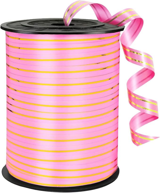 Pink and Gold Curling Ribbon, 219 Yard Balloon Ribbon by WFAUIBR