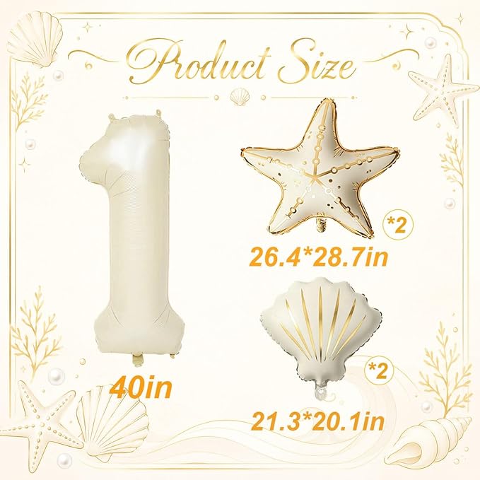 5 Pcs Starfish Seashell Balloons Set Under the Sea Party Decorations | 40 Inch - Image 2