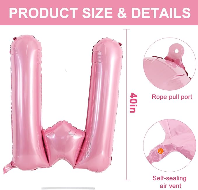TONIFUL 40 Inch Large Pink Letter W Balloons Giant Foil Mylar Alphabet Balloon - Image 2