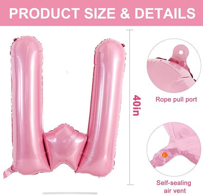 TONIFUL 40 Inch Large Pink Letter W Balloons Giant Foil Mylar Alphabet Balloon - Image 2
