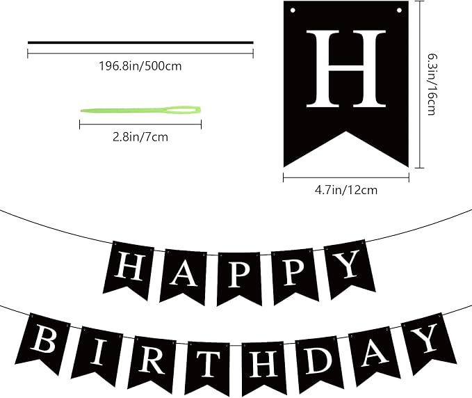 Hooqict Black Happy Birthday Banner Sign - Image 7