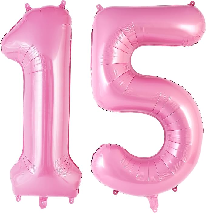 Pink Number 15 Balloon, 40 Inch Big Large Foil Helium Number Balloons, Giant by AIQINHU