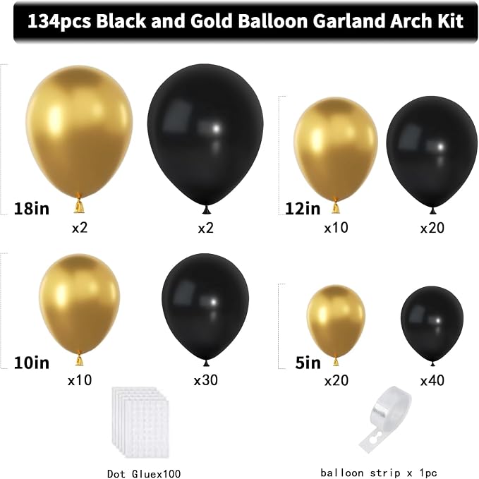 Black and Gold Balloons Garland Arch Kit, New Year, Anniversary Party - Image 2