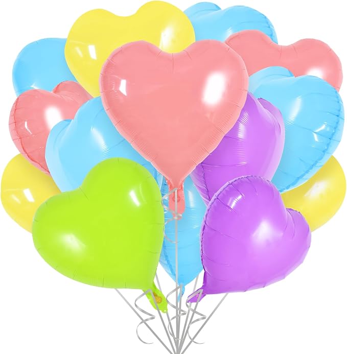 TONIFUL 30 Pcs 18 Inch Pastel Colorful Heart Shape Foil Mylar Balloons | by TONIFUL