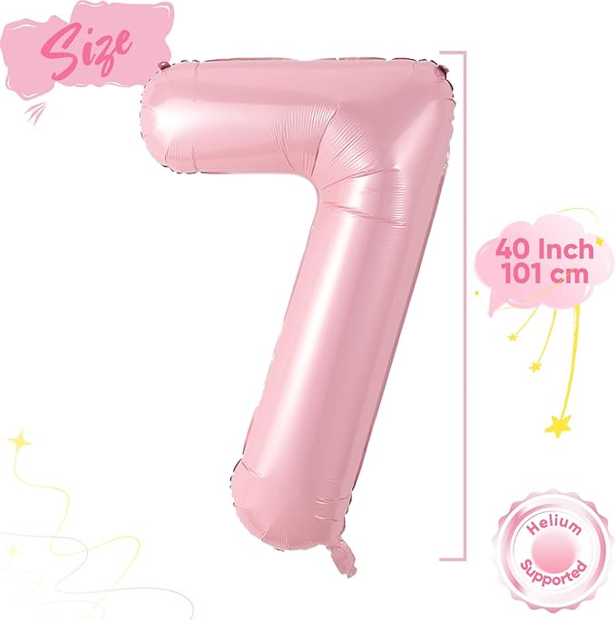 Light Pink 7 Balloon, 40 Inch Large Pastel Pink Foil Helium Number Balloons 0-9 - Image 2