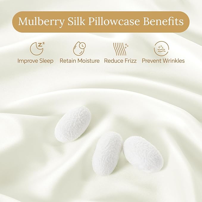 INFIIXSO Mulberry Silk Pillow Case King Size, Silk Pillowcase with Hidden Zipper 20"x36", Extraordinary Smooth and Soft Pillow Cases for Hair and Skin(Cream, 1 Pack)