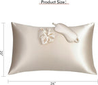 Vegan Silk Sleep Set, Vegan Silk Pillowcase with Large Scrunchie and Eye Mask for Hair and Skin, Self Care Essential Satin Night Routine Kit (Champagne Color)