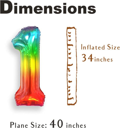 SUWEN Rainbow Number 1 Balloon 40 Inch, Big Colorful Balloons 0-9 | Large - Image 5