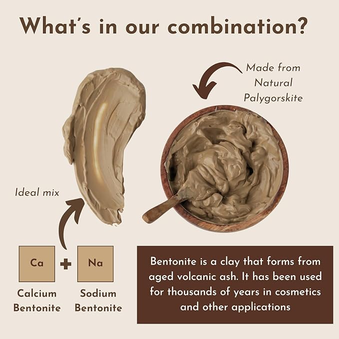Bentonite Clay Powder For Face, Body & Hair, Deep Pore Cleansing & Detox, Indian Healing Calcium & Sodium Clay, For Masks & Bath 16 oz (454g)