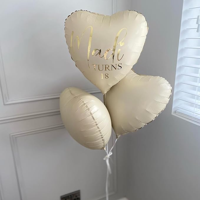 Cream Heart Balloons, 18inch Beige Foil Valentine Balloons - Image 4