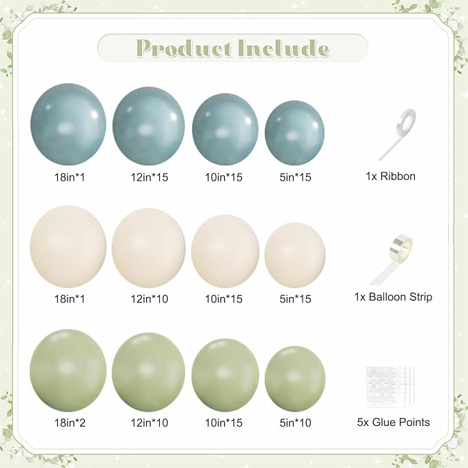 Sage Green Dusty Blue Balloons Arch Kit - Image 5