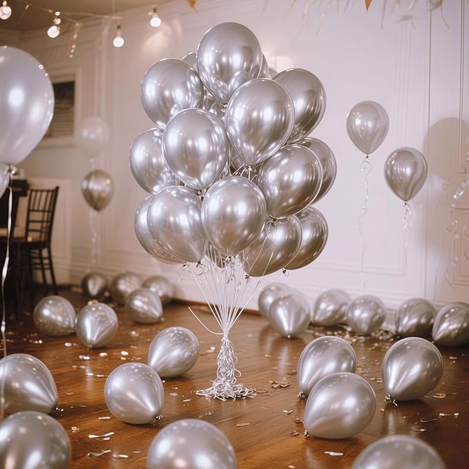 300 Pcs Metallic Silver Balloons 12 Inch Silver Chrome Balloon - Image 3
