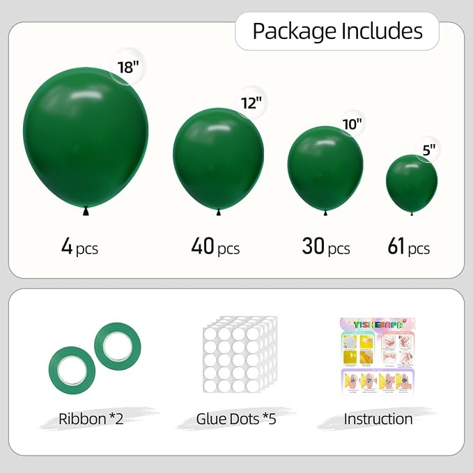 Green Balloons Different Sizes 135pcs 18 12 10 5 Inch Dark Green Balloons Arch - Image 2