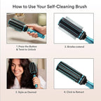Hair Brushes for Women - Curly Hair Blow Dryer Brush Self Cleaning Detangler Round Brush for Blow Out - Roller Retractable Travel Blue Christmas Gifts