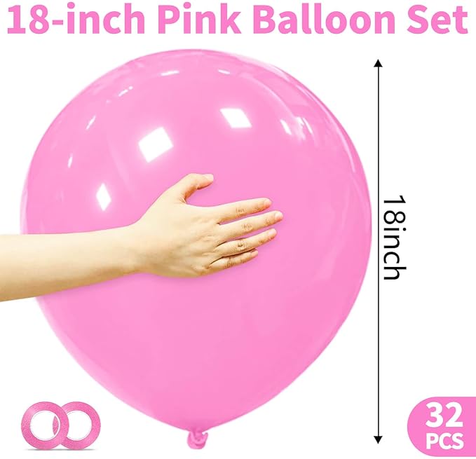 32Pcs Pink Big Balloons 18 Inch, Round Large Latex Party Balloons - Image 3