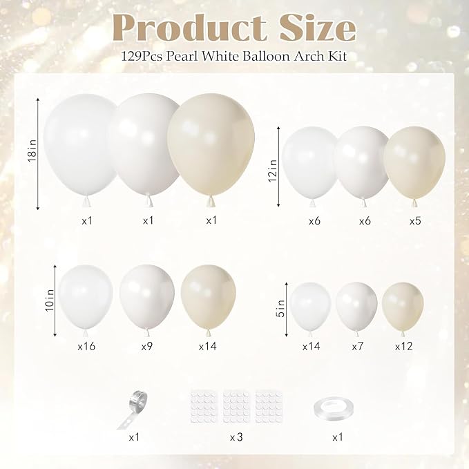 Ouddy Party Pearl White Balloon Garland Arch Kit 18 12 10 5 Inch | Different - Image 3