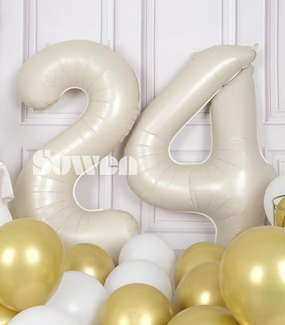 SUWEN 40 Inch Large Cream White 24 Number Balloons Big Foil Helium Number - Image 2
