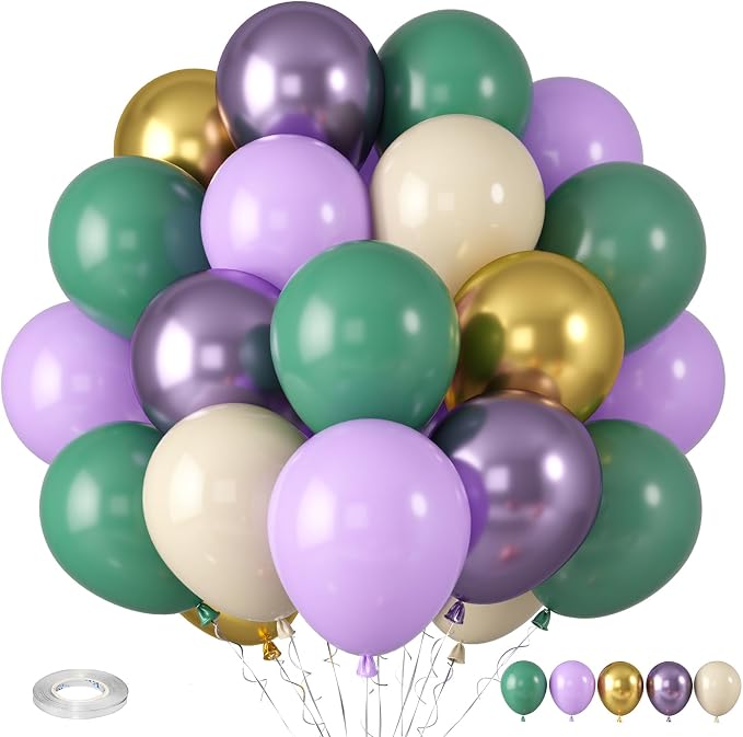 Purple and Sage Green Balloons, Light Metallic Purple Gold Balloon by Paready