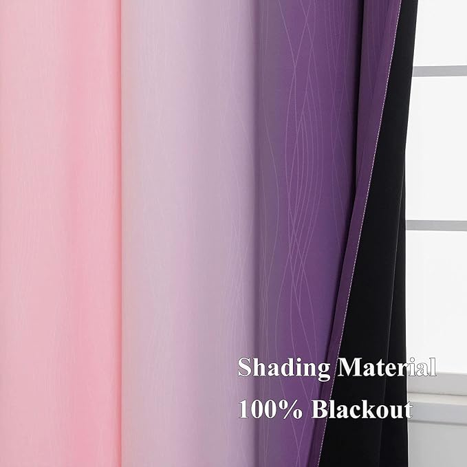 Pink and Purple Curtains 45 Inch Length 2 panels, Full Light Blocking Ombre - Image 5
