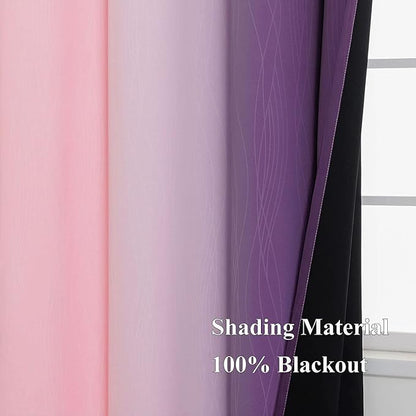 Pink and Purple Curtains 45 Inch Length 2 panels, Full Light Blocking Ombre - Image 5